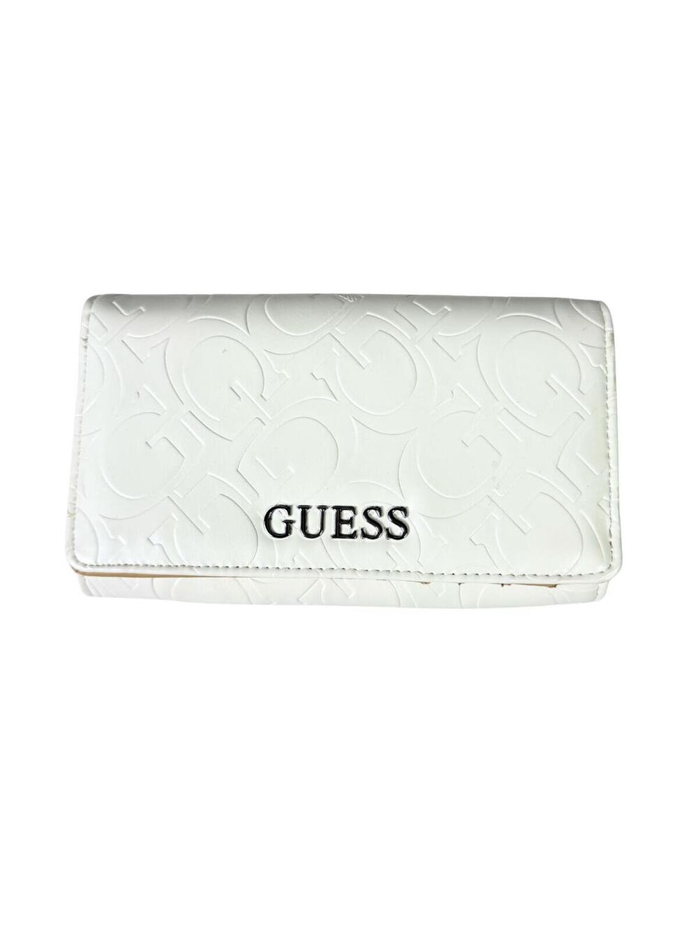 Guess White Embossed Logo Wallet Continental Bifold Organizer Vegan Leather